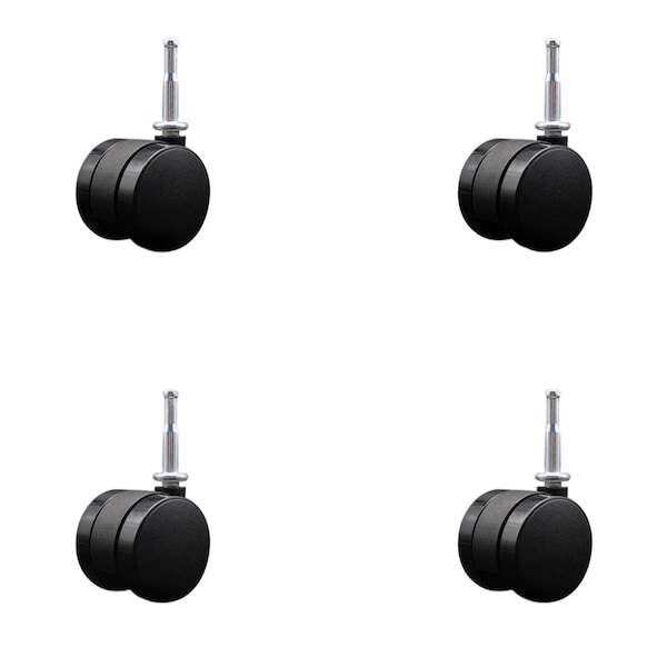 2'' Office Chair Casters Nylon Twin Wheel 5/16'' Grip Neck Stem , 4PK
